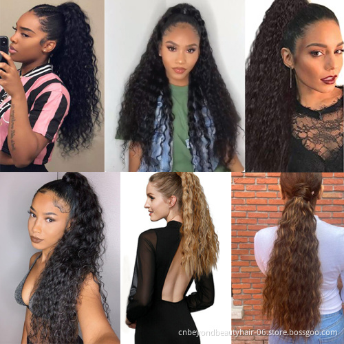Brown Natural Black Synthetic Drawstring With Clip Ponytail Hair extension For Black Women